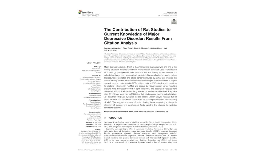 Article: animal research – MDD – Frontiers in Psych