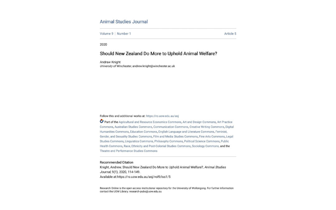 Article: animal welfare in New Zealand