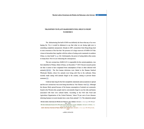 Article: plant-based diets counter pandemics