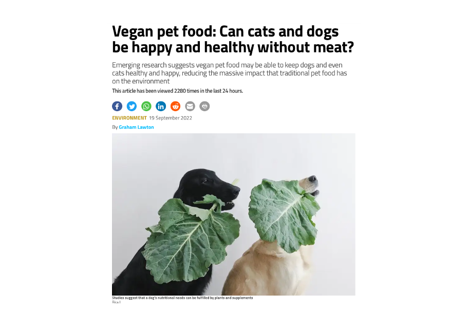 Media: New Scientist feature on vegan pet food