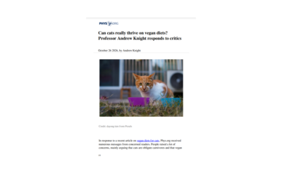 Article: vegan cat response